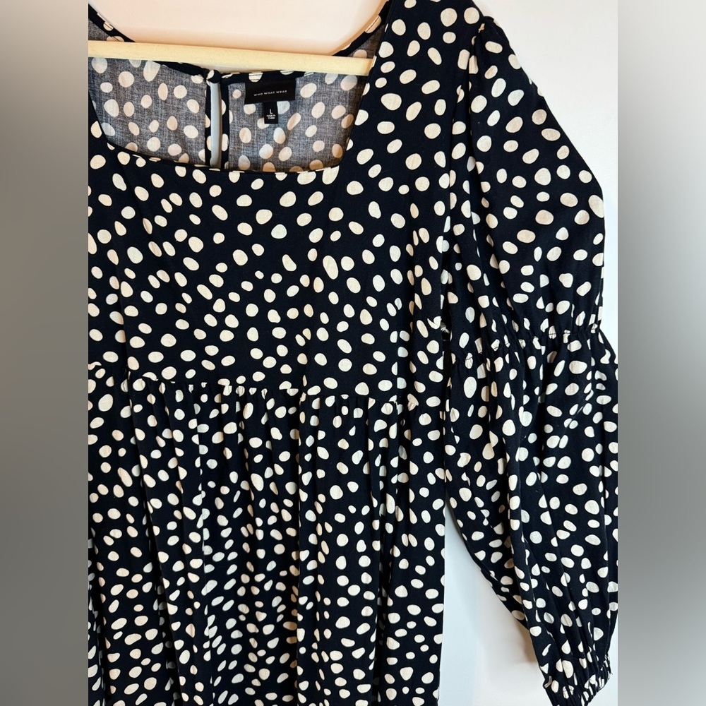 NEW Who What Wear 100% Cotton Black and White Polka Dot Maxi Dress - Picture 4 of 8